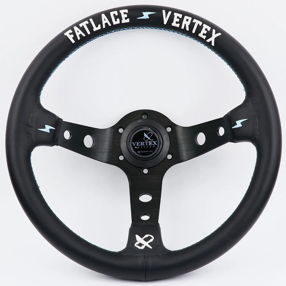 13 дюймов Vertex Белый Вышивка Черный Натуральная кожа Drift спортивные Рули с синей строчкой