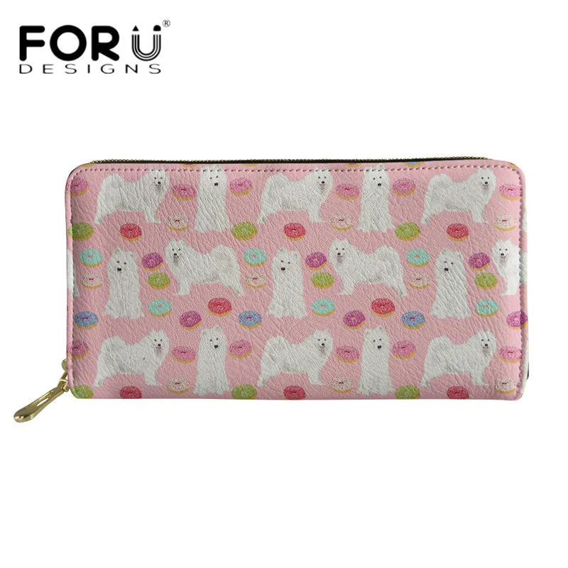 HM565Z21 FORUDESIGNS/Samoyed Pizza Puzzle узор синий кошельки роскошные женские многоцветные длинные кожаные кошельки женские деньги держатель для карт сумки - Цвет: HM565Z21