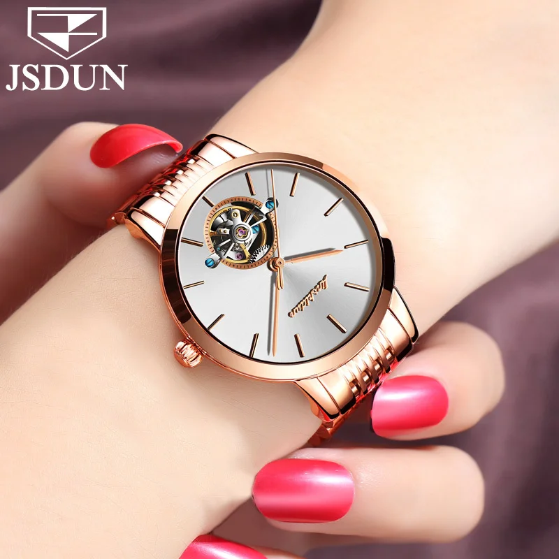 steel rose gold L Женские часы, брендовые Роскошные модные корейские часы для женщин, рождественский подарок, нержавеющая сталь, механический с циферблатом, полые часы, Новинка - Цвет: steel rose gold L