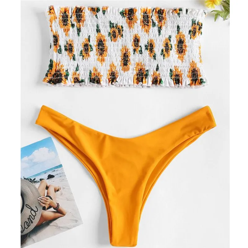 2019 бикини купальники танкини женский Подсолнух печати Бикини Набор