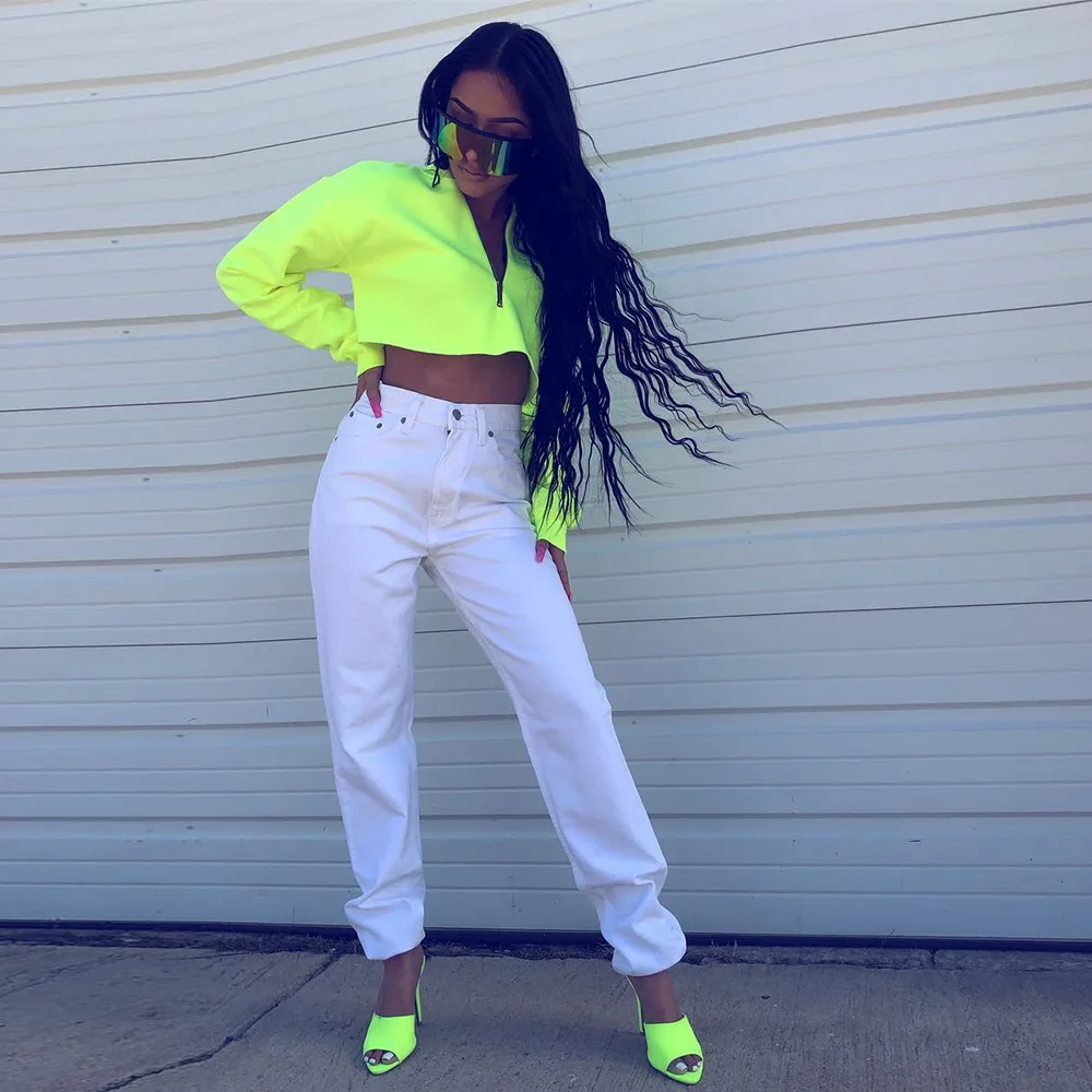 Женская укороченная Толстовка Omsj с длинным рукавом на шнуровке неоновая зеленая