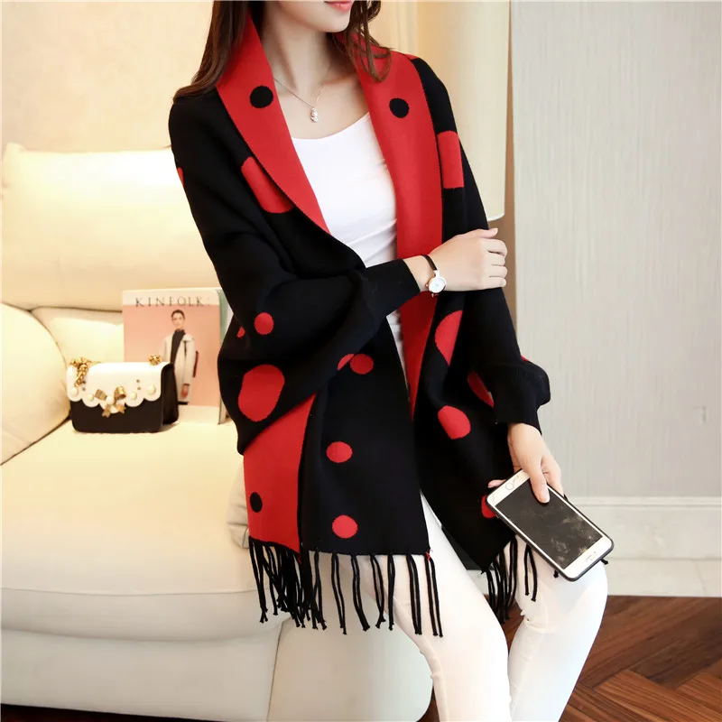 High Quality Elegant long cardigan women fashion autumn Tassel poncho oversized sweater pull femme Women's knitted |