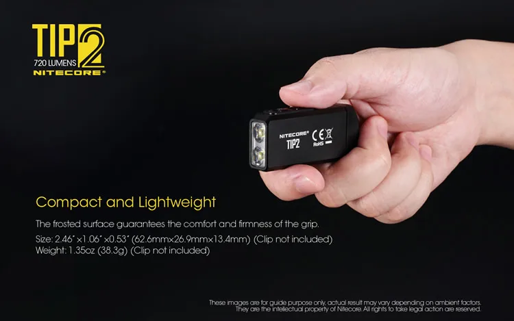 Nitecore TIP2 маленький перезаряжаемый брелок-светильник 720 LMs 2x CREE светодиодный светильник с батареей вес пальмового размера светильник-вспышка