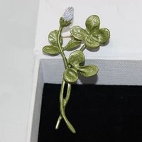 vintage brooch jewelry clover green leaves high quality metal paint brooch scarves buckle accessories
