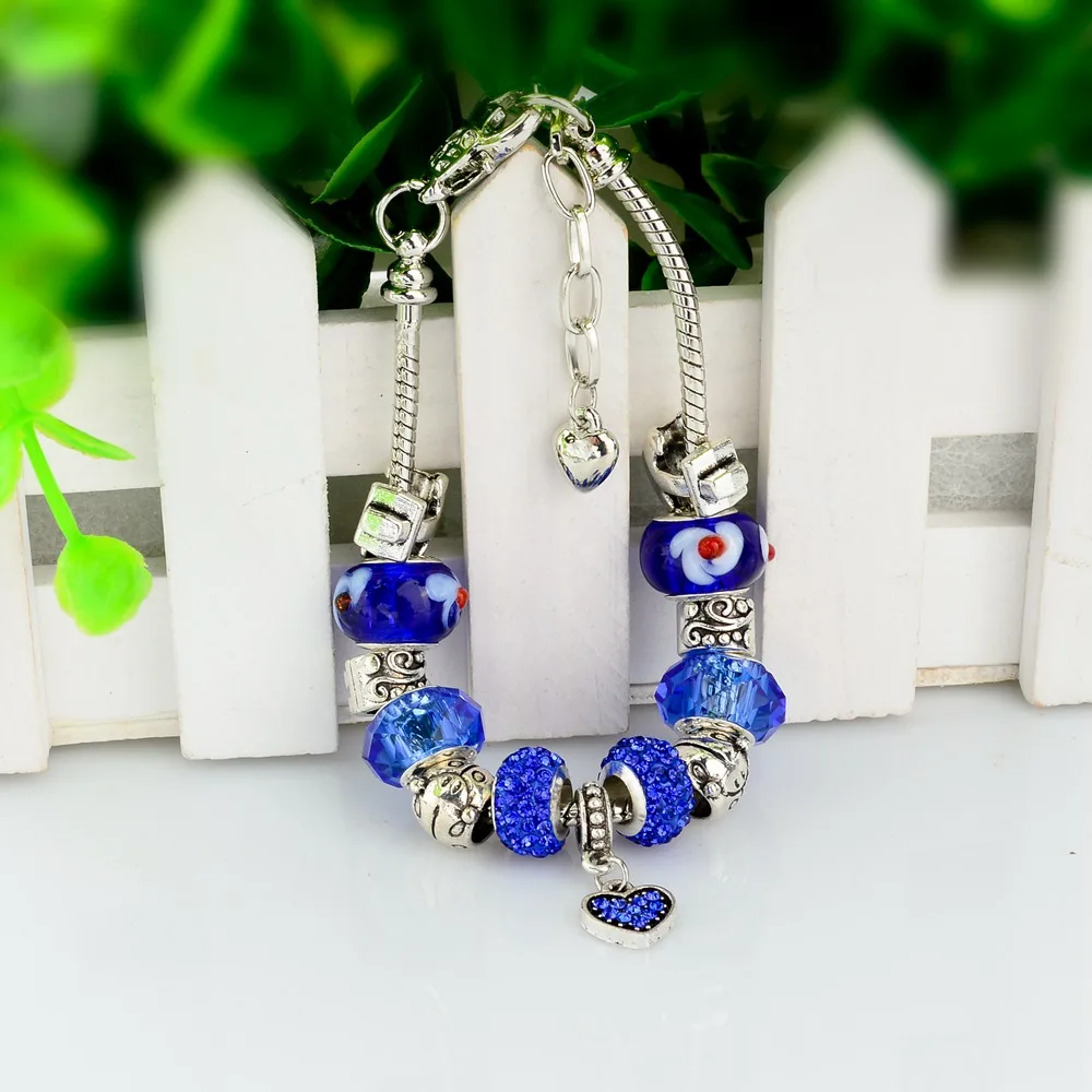 Szelam оригинальные серебряные ювелирные изделия очаровательные DIY синие браслеты