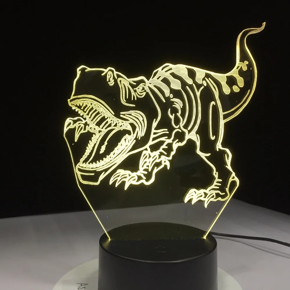 Динозавр 3D светодиодный светильник Ночной свет Новинка Иллюзия с USB кабель как
