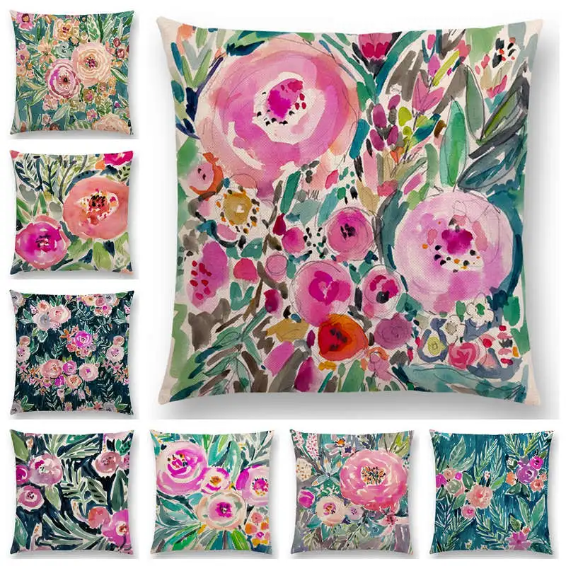 

New Design Watercolor Floral Style Prints Cushion Cover Home Decor Sofa Throw Pillowcase 25 color available
