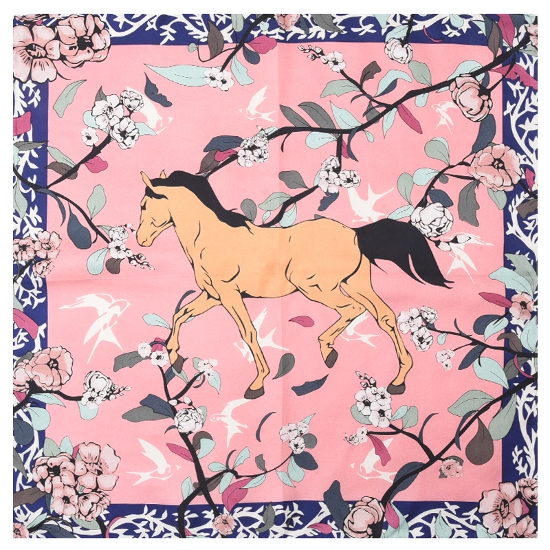 

Horse & Floral Prints 100% Silk Scarf Neckerchief High Style Women Ladies Fashion Headband Wraps Foulard Gifts 21X21 Inches