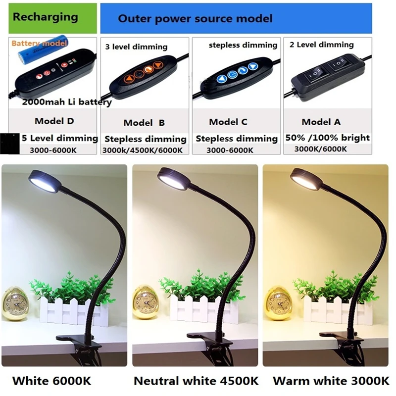 Фонасветильник с зажимом меняющий цвет гибкой трубкой 40 см 5 в вт USB лампа для