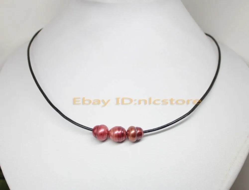 Настоящее сочетание цветов рост 3 жемчуг черная кожа ожерелье 17 &quot мода