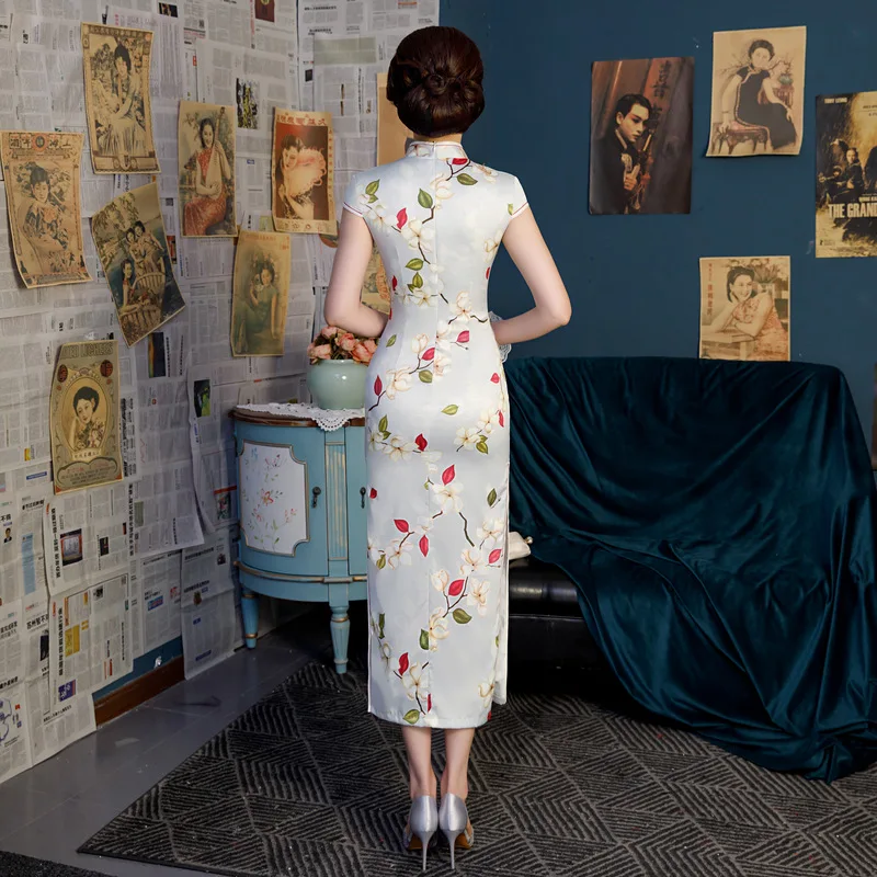 2019 длинное шелковое платье Qipao в китайском стиле элегантное платье-Ципао |