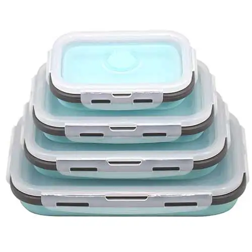 Blue Black 4pcs 4 шт. силиконовые Коробки для обедов Портативный чаша красочный складной Еда обеденный контейнер 350/500/800/1200 мл экологически чистые - Цвет: Blue Black 4pcs