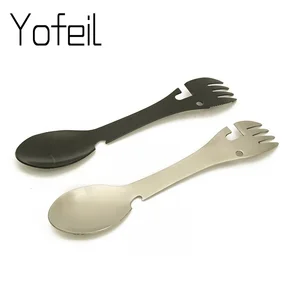 Многофункциональная ложка из нержавеющей стали для кемпинга, столовая посуда, нож для резки пикника, открывалка для бутылок, карабин