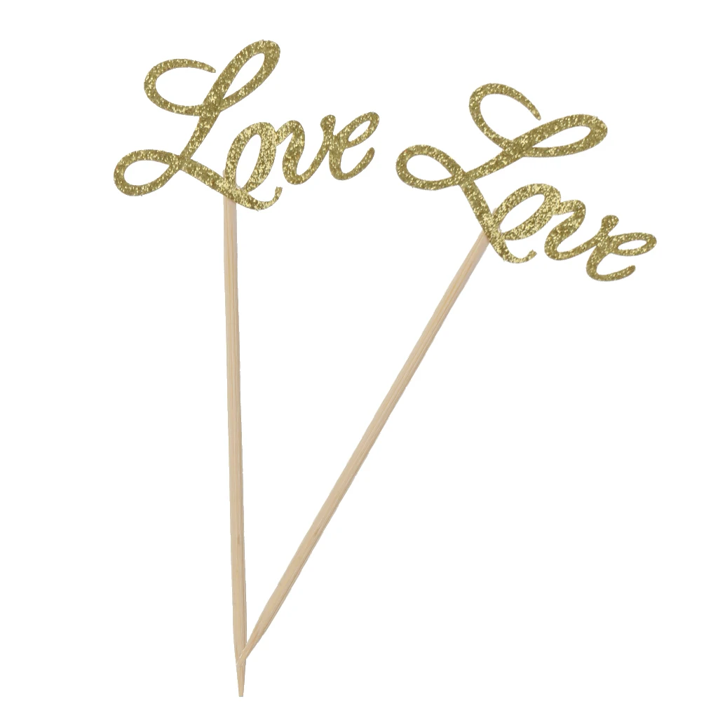 20/set Glitter Paper Golden LOVE Cake Toppers Cupcake Dessert Picks Wedding Engagement Decor | Дом и сад