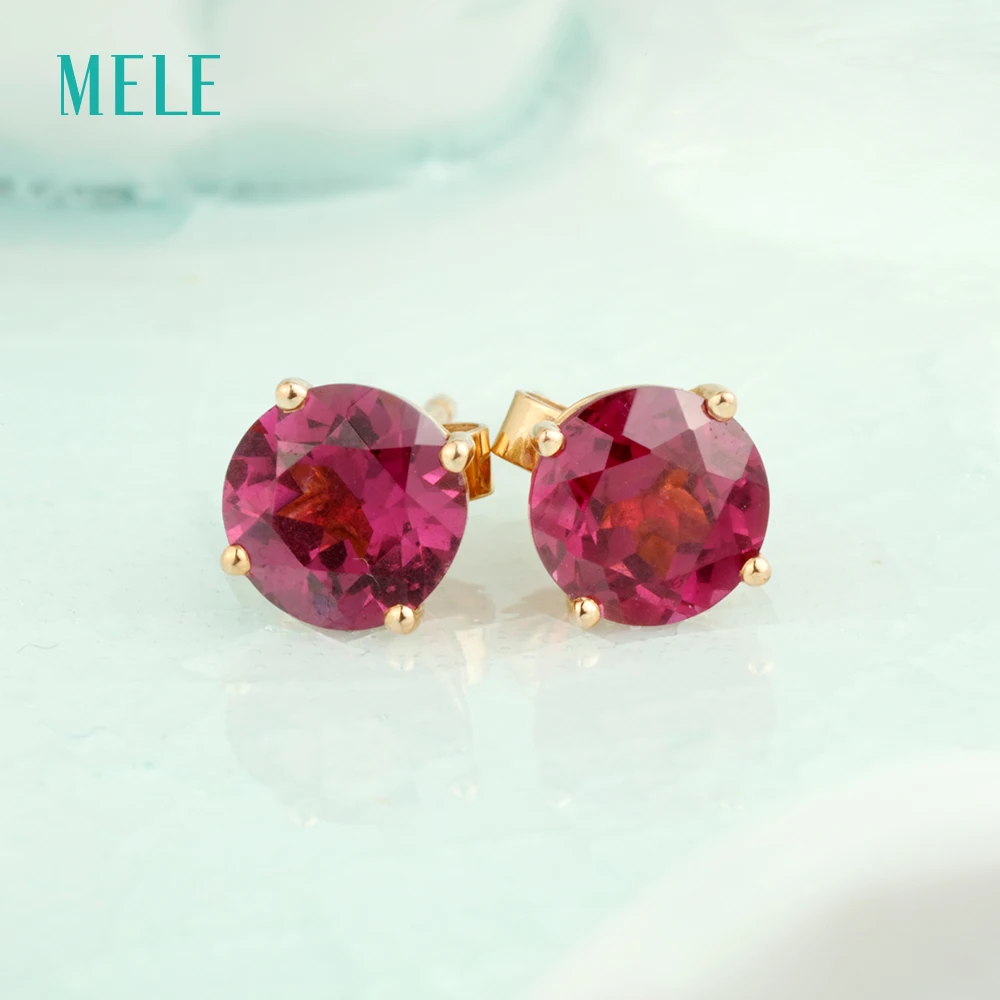 Серьги из розового золота с натуральным гранатом круглые 6 мм * Настоящее розовое