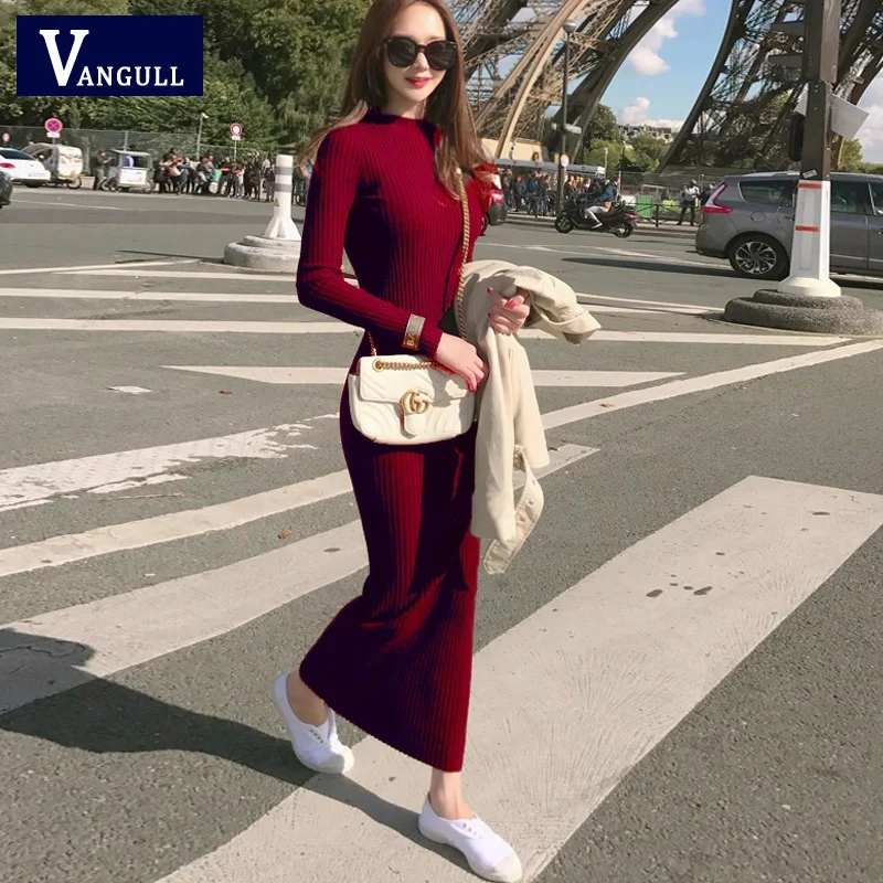 Женское трикотажное Хлопковое платье Vangull облегающее до щиколотки с длинным