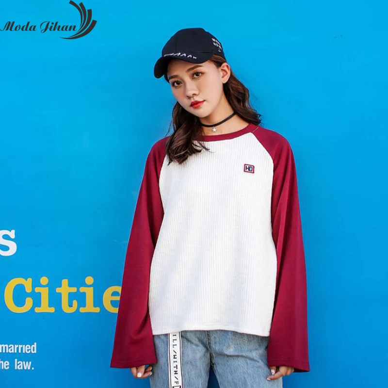 Moda Jihan женские пуловеры Ulzzang свитшоты из хлопка оверсайз Лоскутная Толстовка