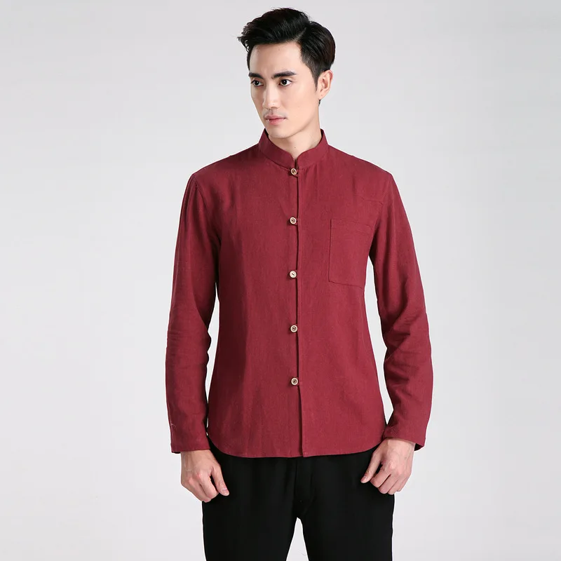 Летняя Новинка красное китайское традиционное мужское льняное пальто с