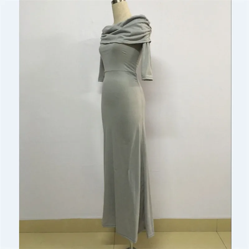 New fashion 2016 spring&ampfall women sheath elegant dress sexy slash neck solid grey causal womens party long maxi dresses TM327 | Женская