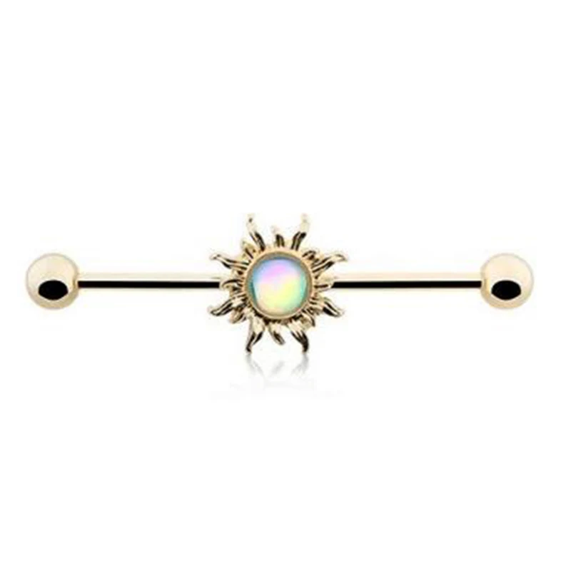 Gold Solar opal 1 шт., 1,6*36 мм, Летний стиль, Бабочка, хирургический, Стил, Промышленная Штанга, ушное кольцо, пирсинг, ювелирные изделия, 14 калибра, 36 мм - Окраска металла: Gold Solar opal