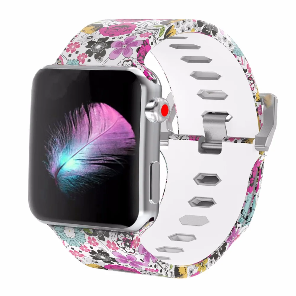 Bemorcabo Печать красочные замена спортивный ремешок для Apple Watch серии 3/2/1 мягкий