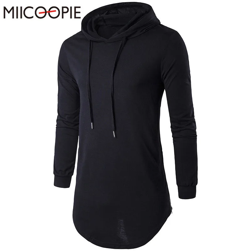 Мужская футболка с длинным рукавом облегающая хлопковая длинная капюшоном