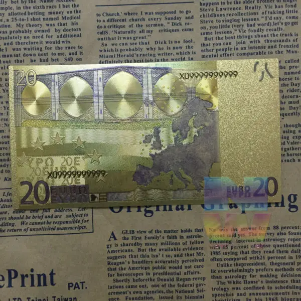 10 шт./компл. 24k золотые банкноты 20 евро бумажные деньги золотая фольга