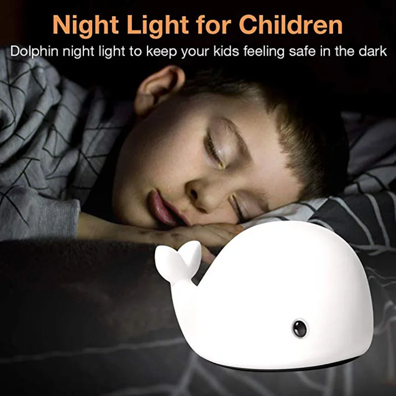 Silicone Cute Dolphin Night Lights USB Rechargeable LED Table Lamps Colorful Sensitive Tap Control Light For Kids Gifts | Лампы и