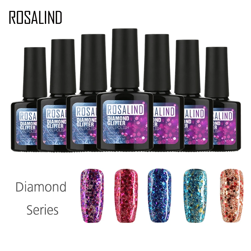 ROSALIND гель 1S 10 мл Алмазный Гель лак для ногтей W30 50 УФ и LED отмачиваемый Блестящий