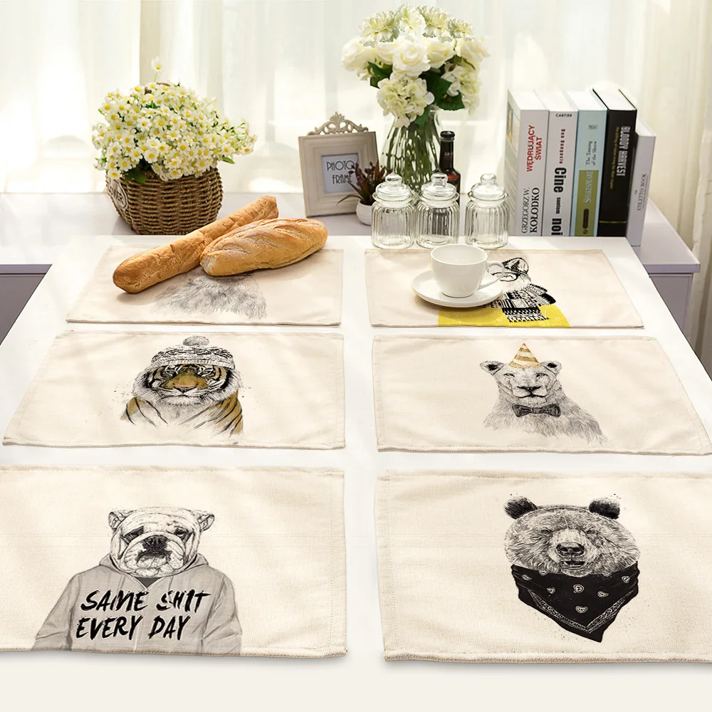 Коврик для обеденного стола CAMMITEVER с изображением медведя тигра собаки волка Льва