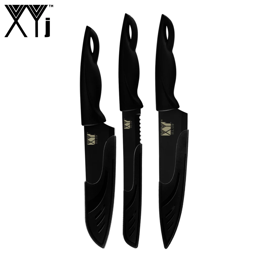 F.3pcs set XYj 8 шт набор ножей из нержавеющей стали пластиковые Нескользящие ручки Бесплатные крышки 8 ''7'' 5' '3. 5 ''мясной нож шеф-повара рыба кухонный аксессуар - Цвет: F.3pcs set