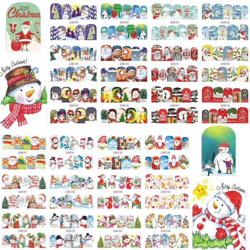 

Mixed Xmas Styles Full Cover Christmas Nail Art Water Transfer Nail Stickers Decal Snowflake Snowman Snowy Santa BN997-1008