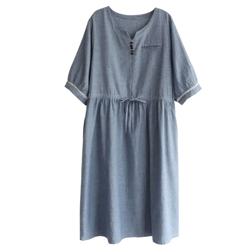 5993 новое летнее женское платье в японском стиле простые полосатые платья с v