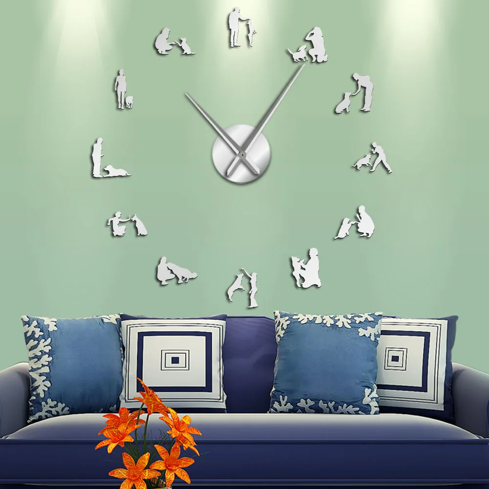 Собаки в обучении Настенный декор ручной работы большие настенные часы собака