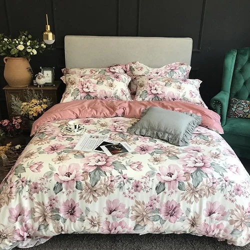 Bedding set 5 Постельное белье из египетского хлопка, простыня, пододеяльник, набор с принтом листьев, Комплект постельного белья королевского размера linge de lit ropa/juego de cama - Цвет: Bedding set 5