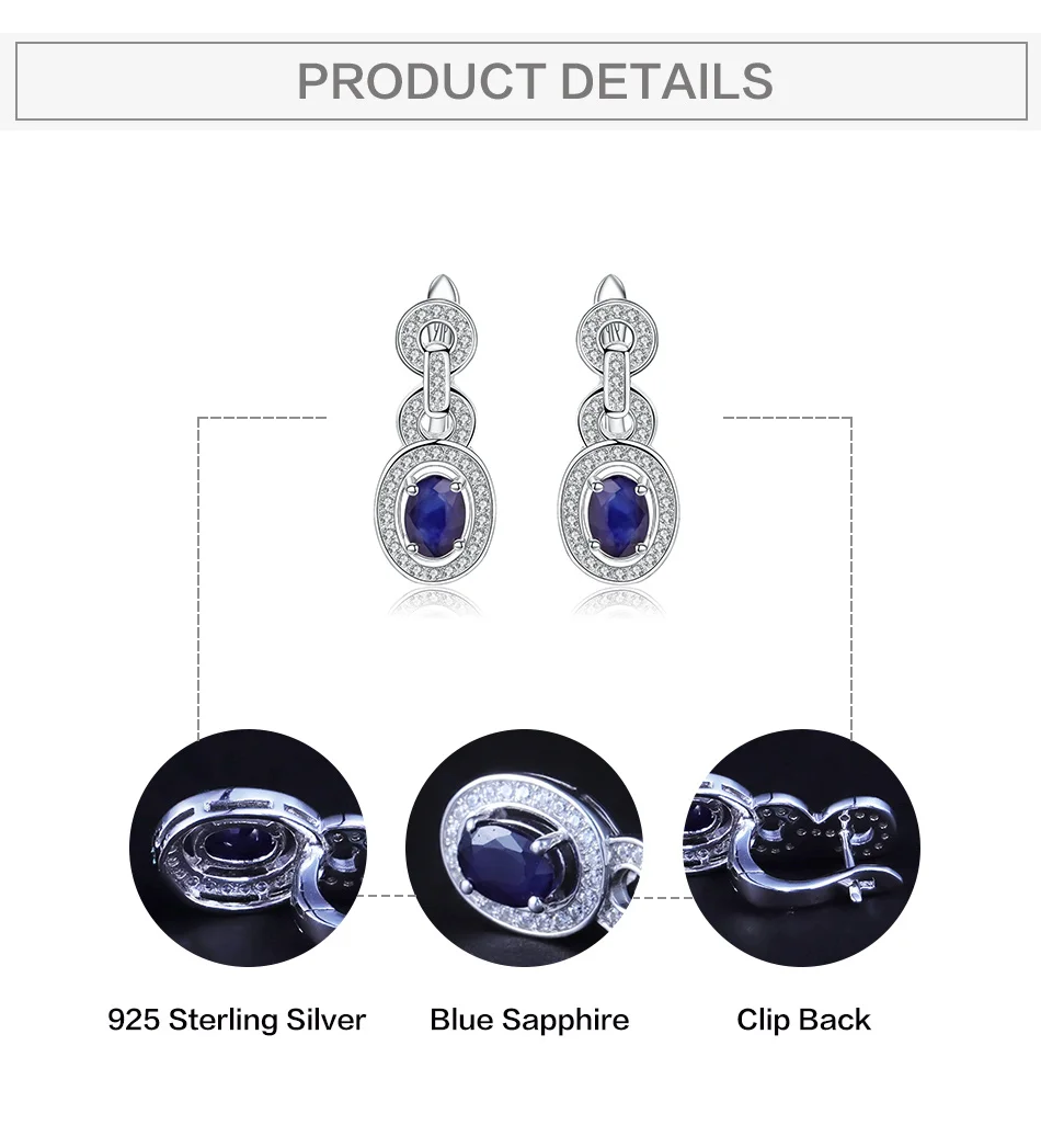 GEM'S BALLET 1.89Ct Натуральный Синий сапфир Винтажные серьги 925 пробы серебряные овальные серьги-гвоздики для женщин Свадебные ювелирные изделия