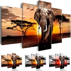 Настенная фотография, холст, 5 панелей, слон, пейзаж, украшение для дома, картины с HD печатью для гостиной