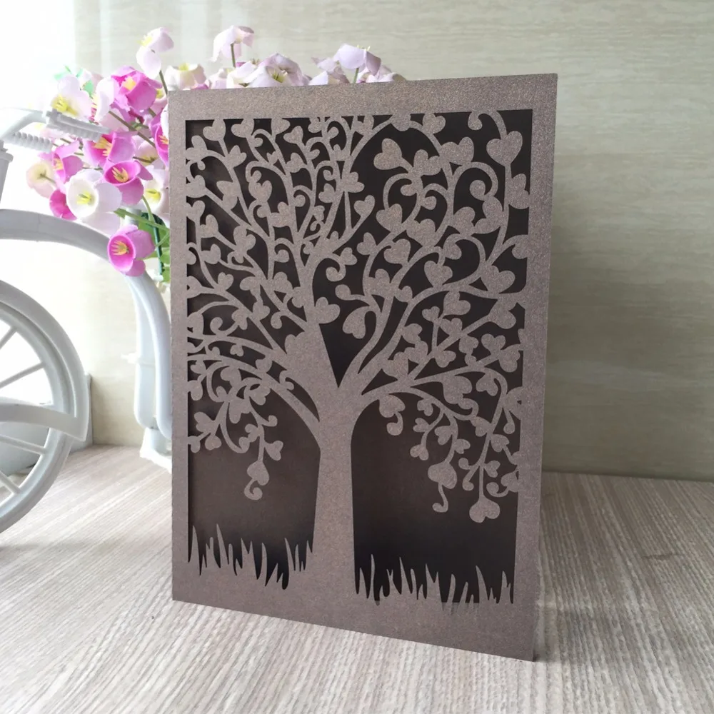 100 шт. шикарные Пригласительные открытки в виде дерева для свадебной вечеринки