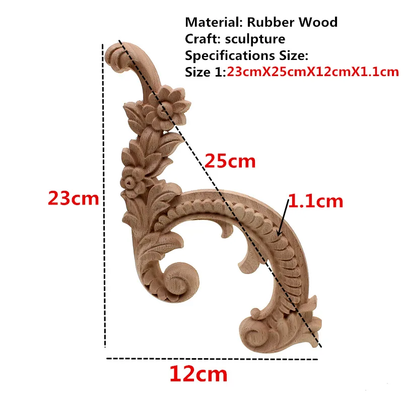 23X12cm Винтажная Неокрашенная древесина наклейки с резьбой угловая аппликация, рама для домашней мебели настенные двери шкафа декоративные деревянные миниатюрные ремесла - Цвет: 23X12cm