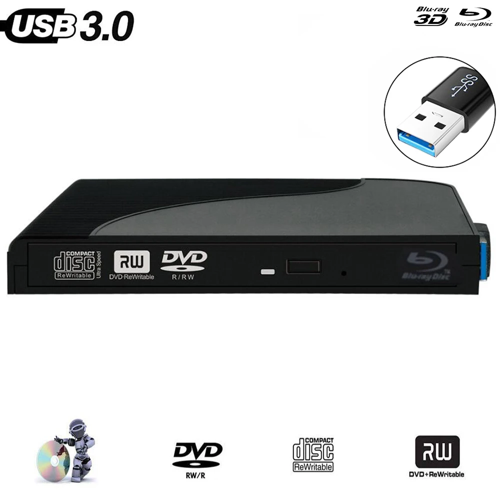 Внешний Оптический Привод Blu Ray Player USB 3 0 DVD горелка портативный проигрыватель для