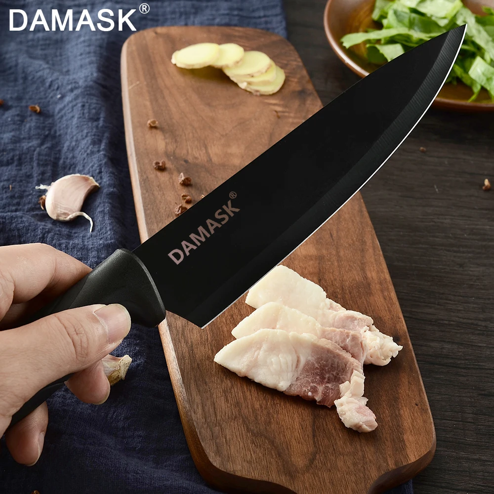 Профессиональный поварской нож Damask черные стальные кухонные ножи острый
