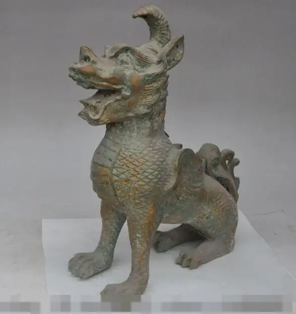 S02593 12 &quotстарый китайский дворец бронзовый свинка Единорог Операции злых духов