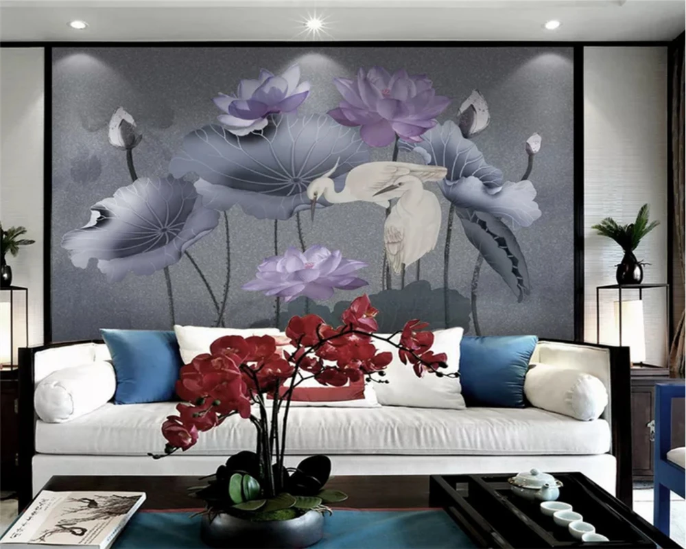 

beibehang Customized environmental wallpaper new Chinese hand-painted pen lotus mural soft wall papers home decor papier peint