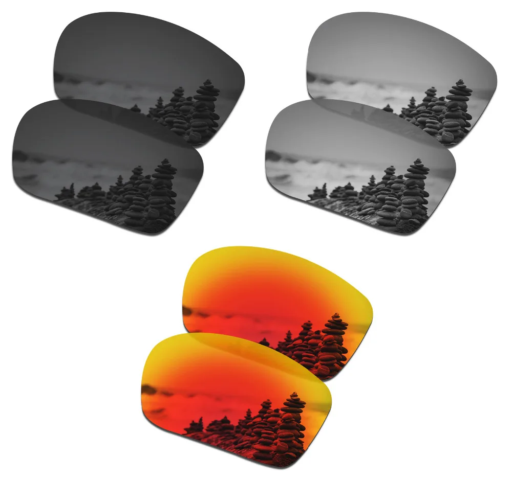 SmartVLT 3 Pairs Polarized Sunglasses Replacement Lenses for Oakley Triggerman Stealth Black and Silver Titanium and Fire Red