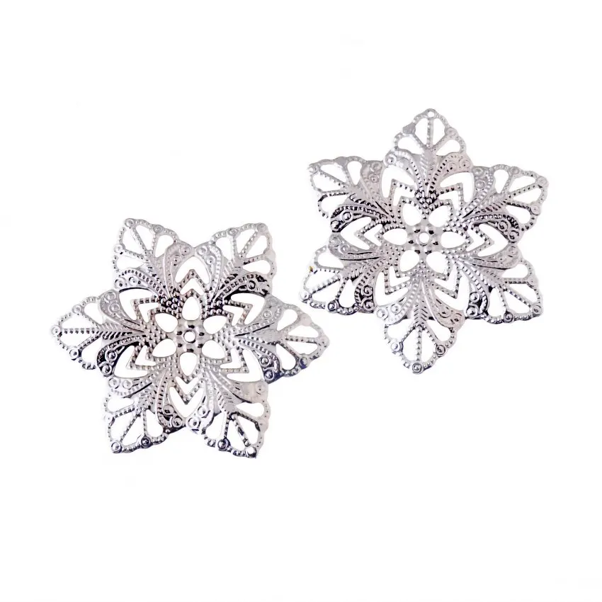 

MIAOCHI Retail 5Pcs Filigree Flower Wraps Connectors Silver Tone Hollow Gift Decoration DIY 5.7cm x 5cm F0447