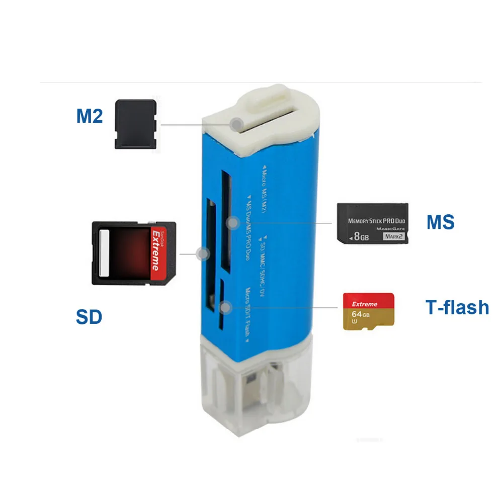 Кардридер Многофункциональный 4 в 1 Micro USB 2 0 карта памяти Адаптер для SD SDHC TF M2 MMC MS PRO
