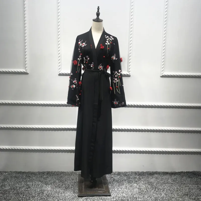 Мусульманская вышивка abaya 3D Цветочный Макси платье кардиган длинные халаты Туника кимоно Рамадан Турция Исламская одежда поклонение службы