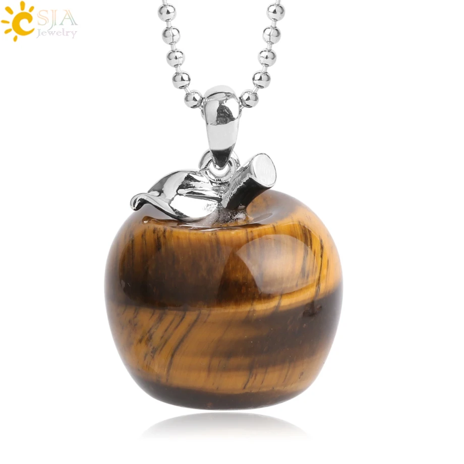 Tiger Eye Neckalce CSJA подвеска яблоко натуральный камень подвеска Кристалл кулоны кварцевые бусы ожерелья модные украшения для женщин подарок G046 - Окраска металла: Tiger Eye Neckalce