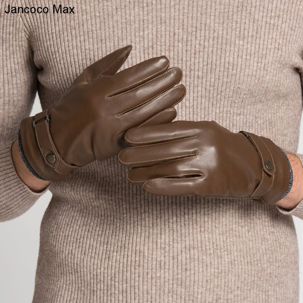 Jancoco Max новые зимние высококачественные перчатки из овечьей кожи мужские все ручной работы черные и коричневые варежки S2060