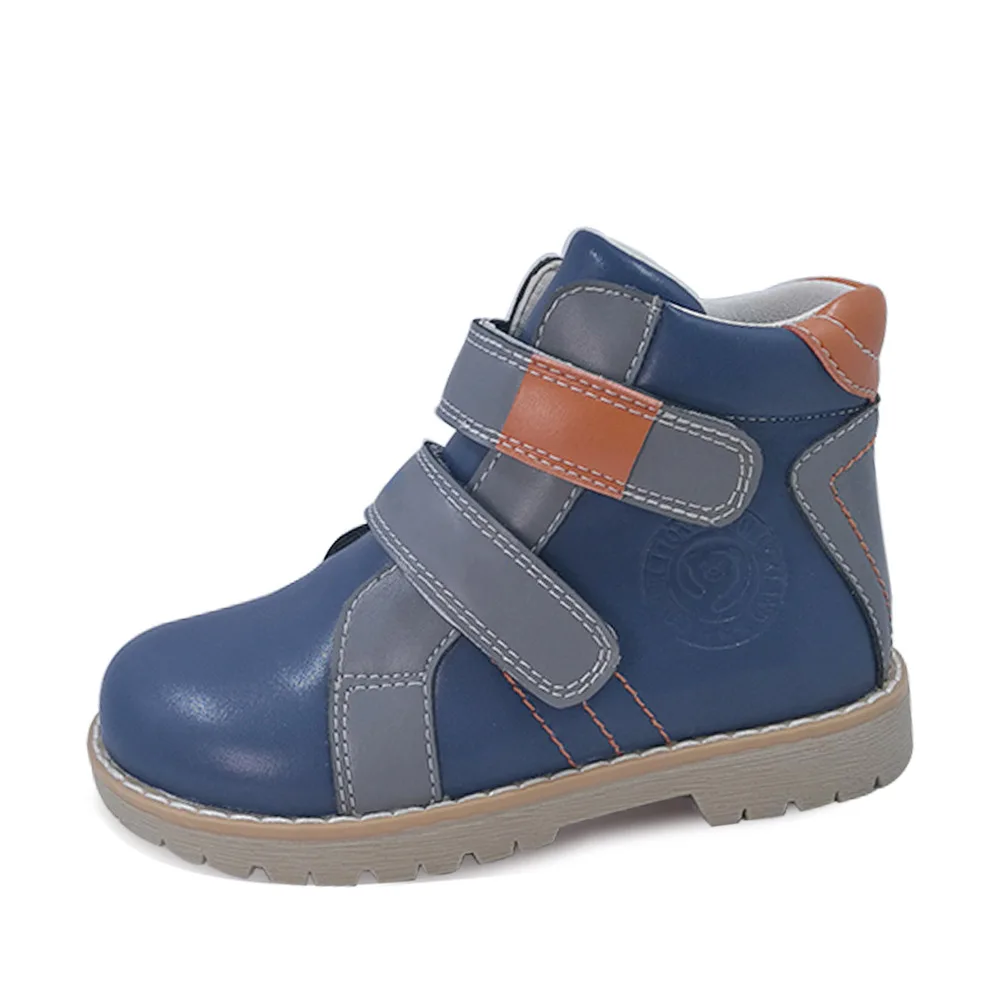 navy blue grey Ortoluckland/детская повседневная обувь из натуральной кожи; оригинальная ортопедическая обувь для девочек; сезон осень-весна; цвет коричневый, темно-синий, фиолетовый; ботильоны - Цвет: navy blue grey
